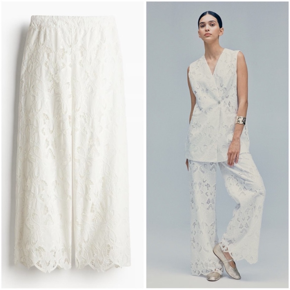 NWT H&M Ramadan limited edition SZ M embroidered eyelet white pants